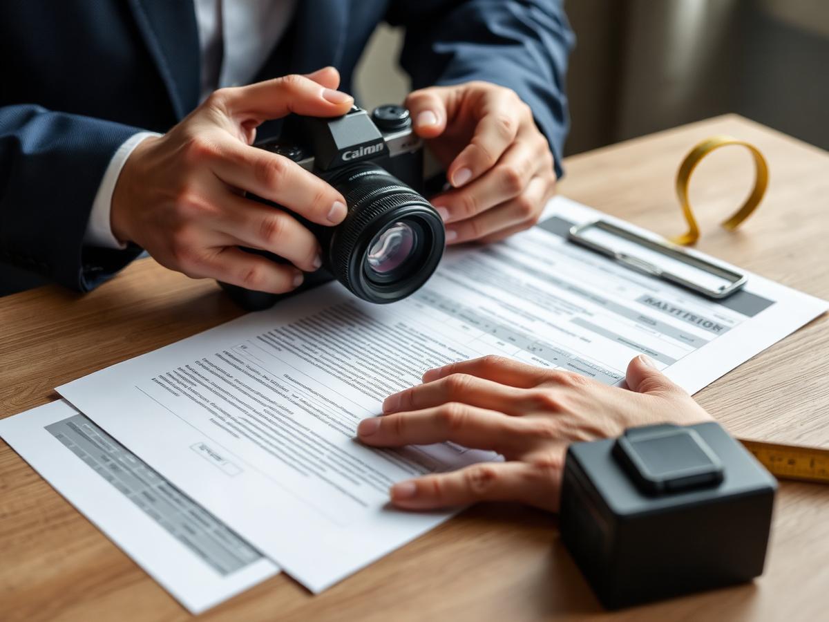 Claims documentation with camera, measurements, and field notes